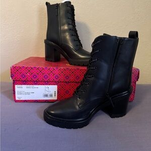 Black Lace-Up Chunky Heel Women's Boots Tory Burch
